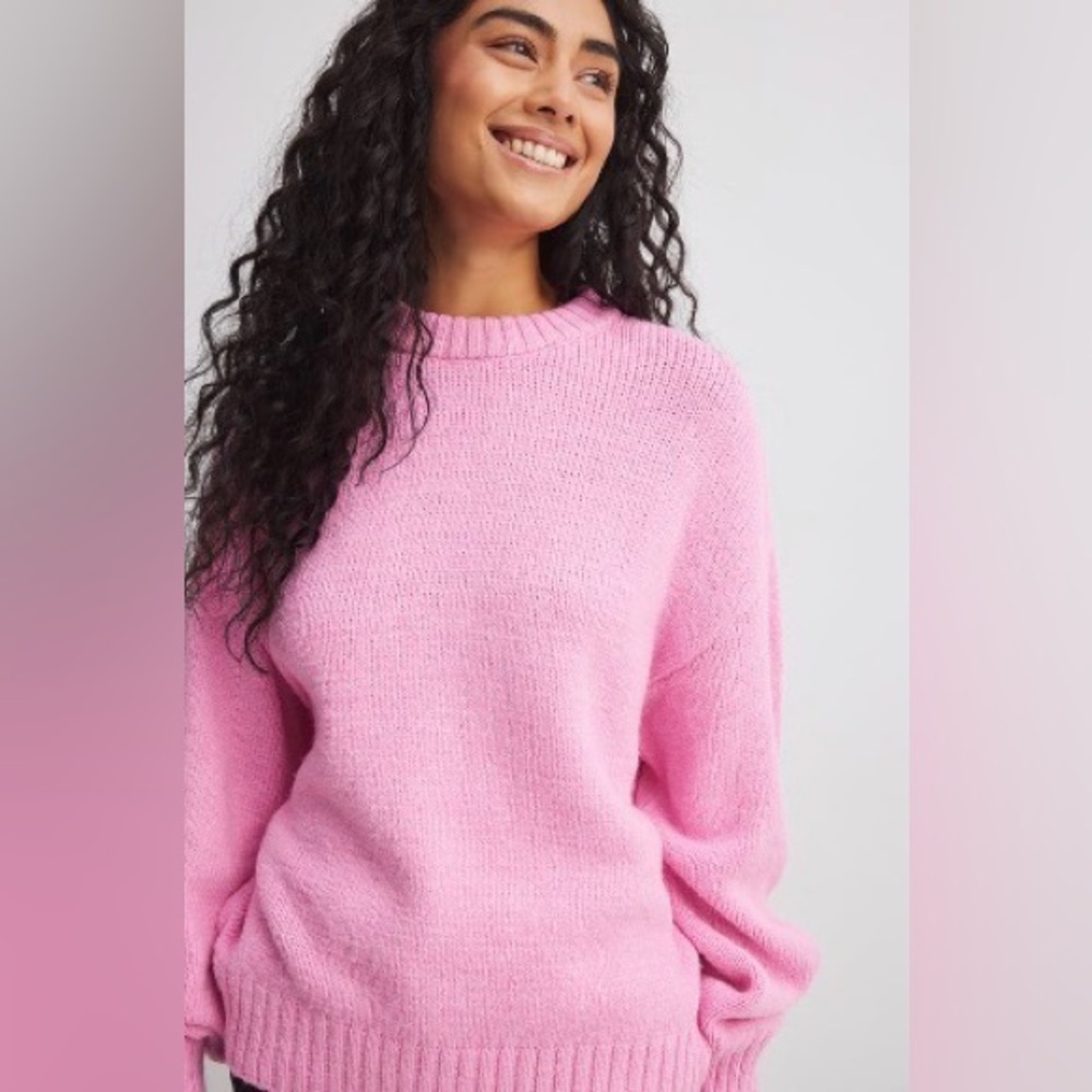 Pink Round Crew Neck Knit Sweater